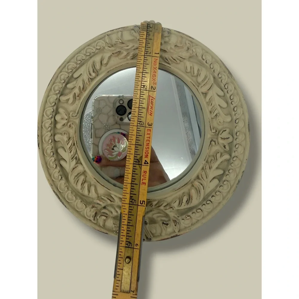 Vintage Style Ornate Round Wall Mirrors Set 2 Cream Distressed Shabby Chic